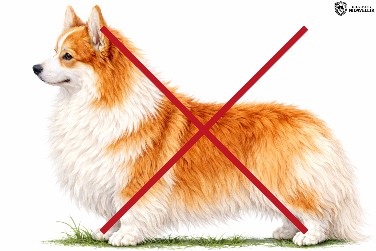 Zbyt długa sierść typu fluffy – niezgodna ze wzorcem